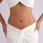 Fashion Metal Double Layered Cross Waist Chain for Women Simple Rhinestone Heart Thin Chain Body Chain Party Jewelry Accessories