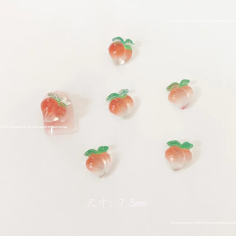 10pcs Kawaii Clear Peach Apple Nail Art Charms Resin Ice Transparent Fruit Rhinestones Nail Decorations DIY Jewelry Accessories