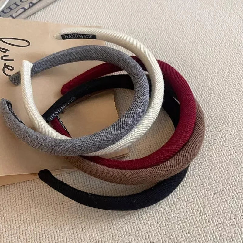 Winter milk white narrow edge hairband for Women Simple ,fresh solid-color fabric Versatile high-crown headband hair accessory