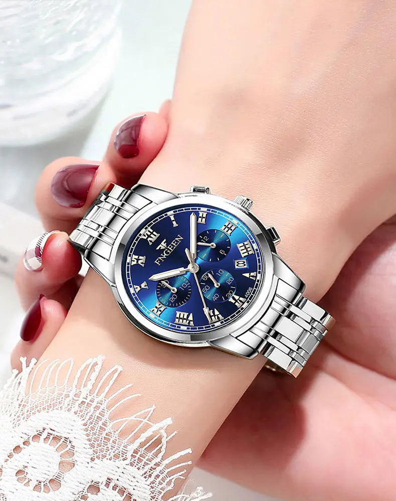 BINBOND 2pcs/Set Couple Watches Fashion Casual Men Ladies for Quartz Watch Lover Waterproof Stainless Steel Watch Valentine Gift