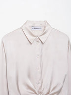 Women Satin Knot Shirt Autumn Women's Long Sleeves Women's Shirts Simple Female Button Shirts & Blouses