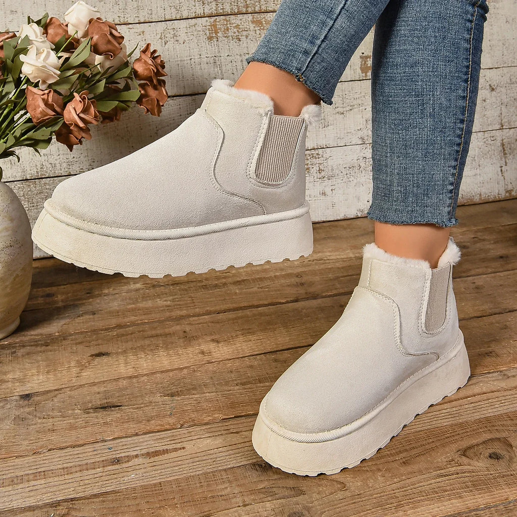 Winter Women Short Plush Warm Snow Boots Casual Shoes  New Suede Fur Chelsea Ankle Boots Flats Platform Ladies Shoes Botas