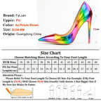 Brand Women High Heels 8-12CM Fashion Iridescent Pointed Toe Single Shoes Woman Thin Heel Summer Glossy Colorful Leather Pumps