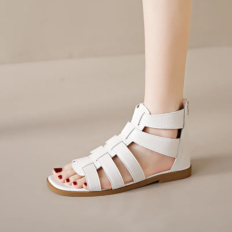 Women's Sandals Summer Elegant Casual Low Heels Flats Gladiator White Fish Toe with Best Selling Woman Shoes