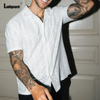 Men's Hollow Out Board Shirt Men Short Sleeve Notched Casual Knitted Tops Latest Summer Beach Pullovers Sexy Mens clothing 2025