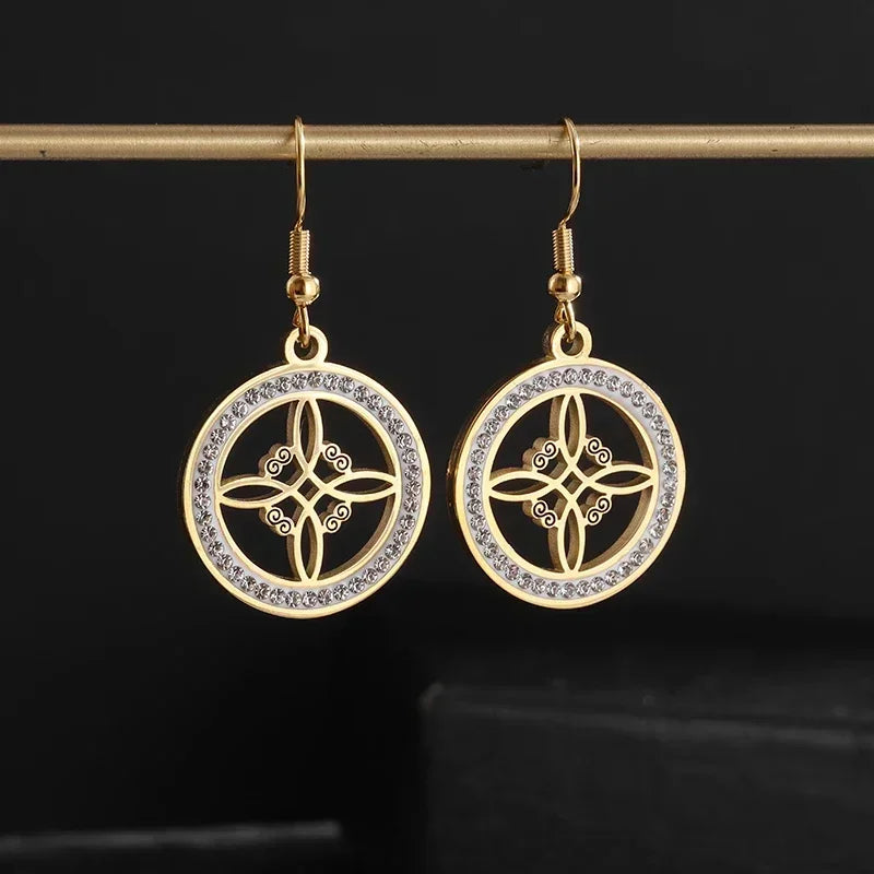 Geometric Heart Shaped Sun Pendant Earrings Stainless Steel Women's Earrings Fashion Charm Hip Hop Trendy Wedding Jewelry