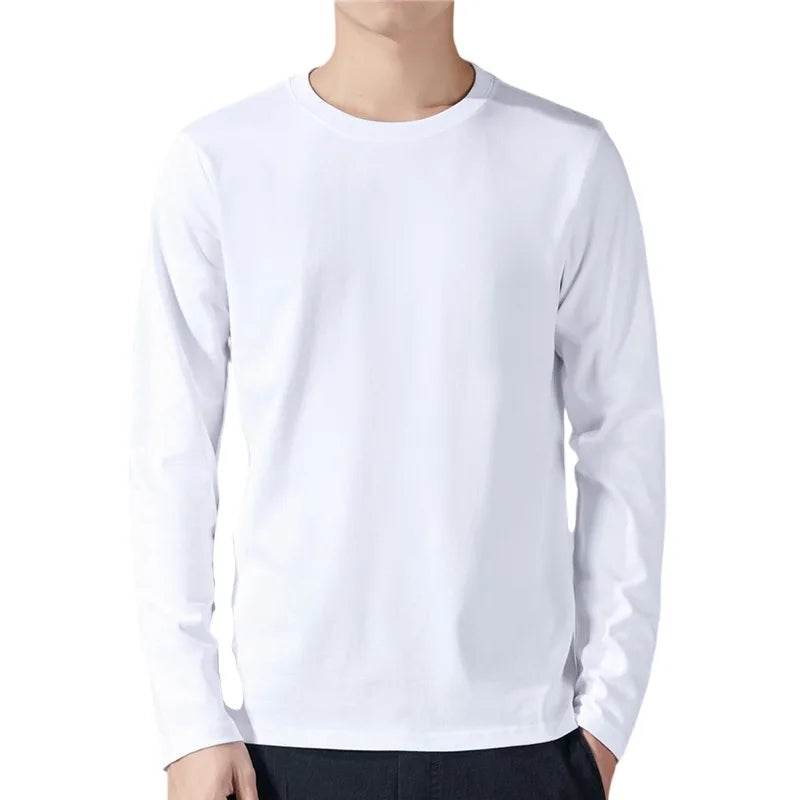 T Shirt For Men Cotton Long Sleeve T-shirts Solid Color Men's Clothing Full Length Sleeve For Spring And Autumn Undershirts
