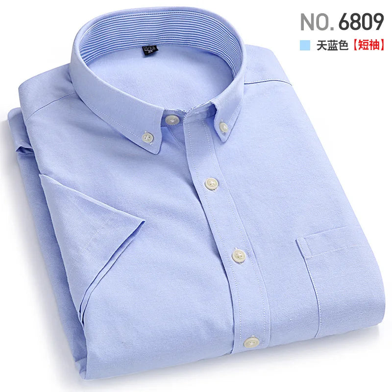 Men's short-sleeved shirt, summer casual, Oxford fabric, solid color, simple, trendy, comfortable and high-quality, street style