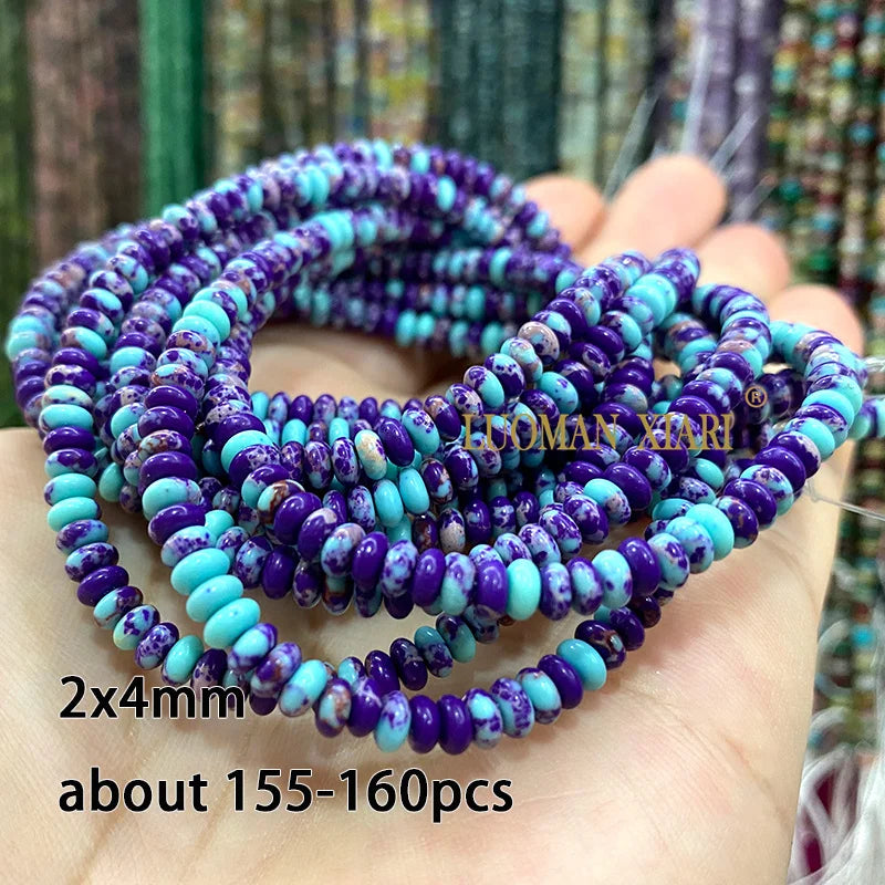 Natural Stone Purple Blue Sea Sediment Jasper Turquoise Abacus Square Spacer Beads for Jewelry Making DIY Bracelet Accessories