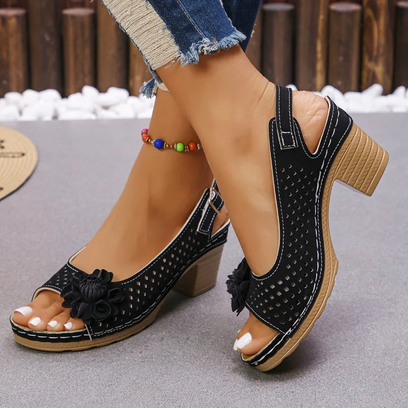 Women's Sandals 2025 Summer Classic Retro Slip-on Comfortable High Heels Breathable Non-slip Light Sandals for Women Mujer