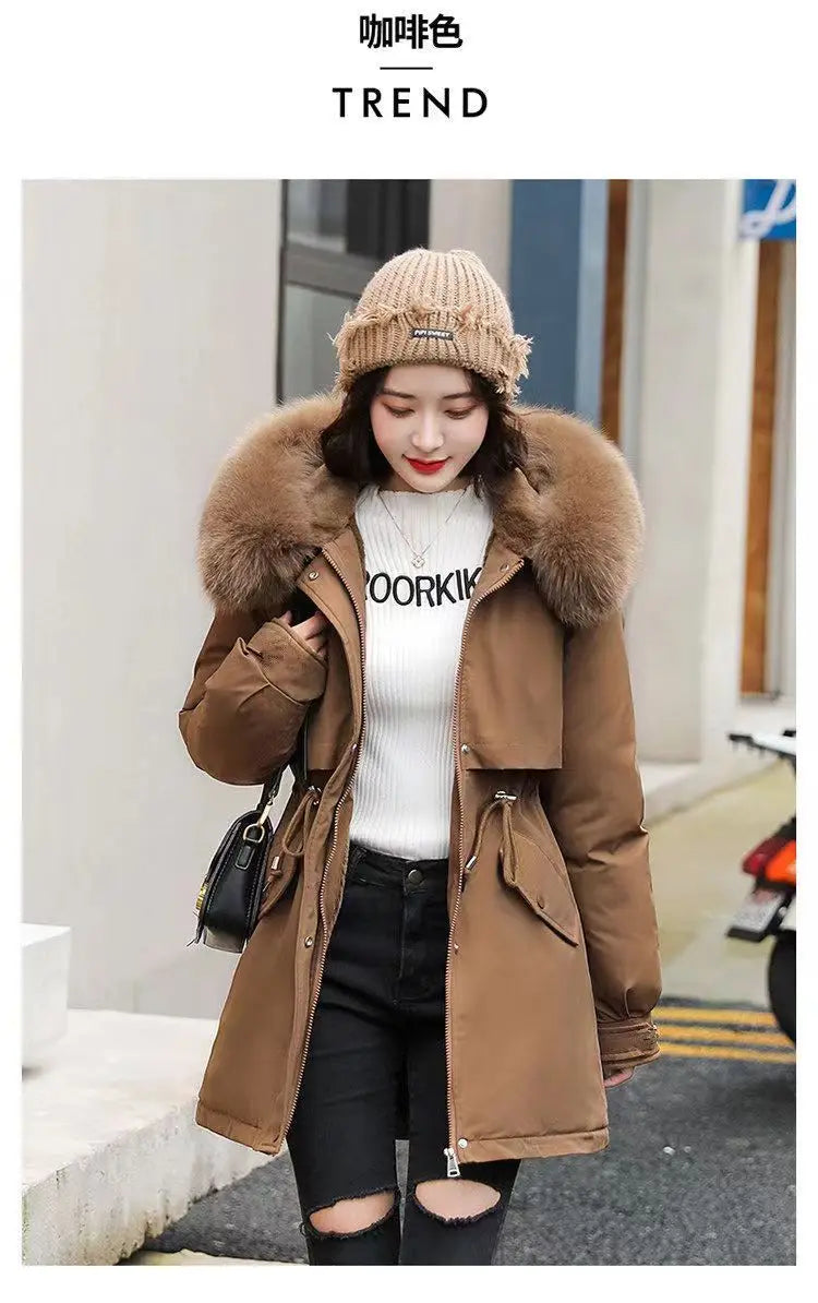 Winter Coat 2025 New Women's Thick Cotton Jacket Women's Medium long Korean version Fur collar Coat Female Warm Parka Overcoat