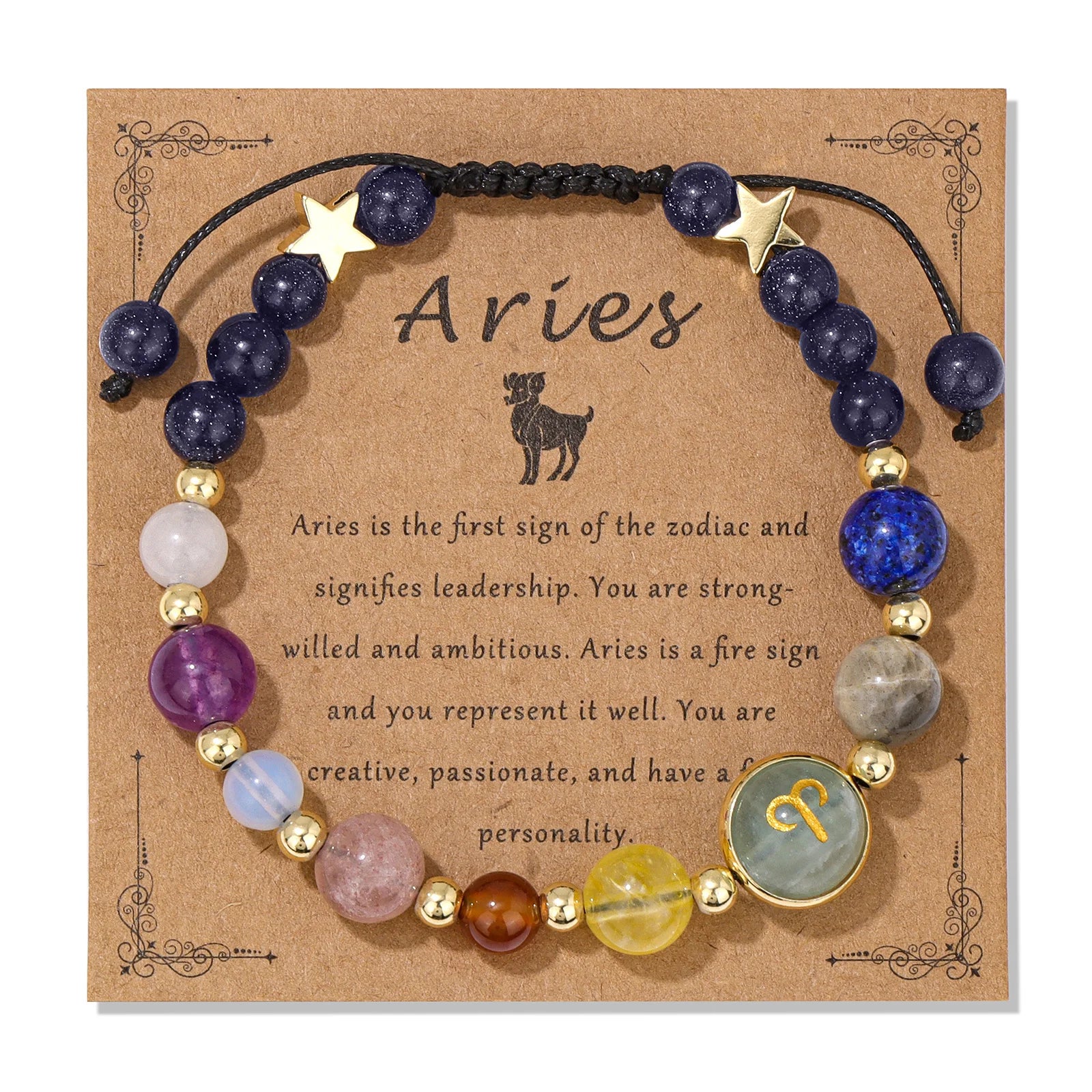 Natural Stone Constellation Bracelet Aries Leo Sagittarius Zodiac Sign Stone Bead Bangle Handmade Jewelry Birthday Gift