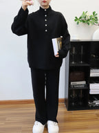 Pant Set Women Two Piece Sets Stand Collar Full Sleeve Knit Tops Wide Leg Long Pants Lace Up Elastic Waist Y2k Streetwear