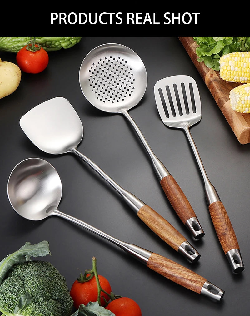 Kitchen Utensil Set 7 Piece 304 Stainless Steel Cookware Set Rosewood Handle Spatula Household Cooking Baking Tools
