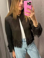 HH Women Bow Lace-Up Sweater Tops White O-Neck Short Sleeve Pockets Single-Breasted Female Fashion Casual Knitted Cardigan