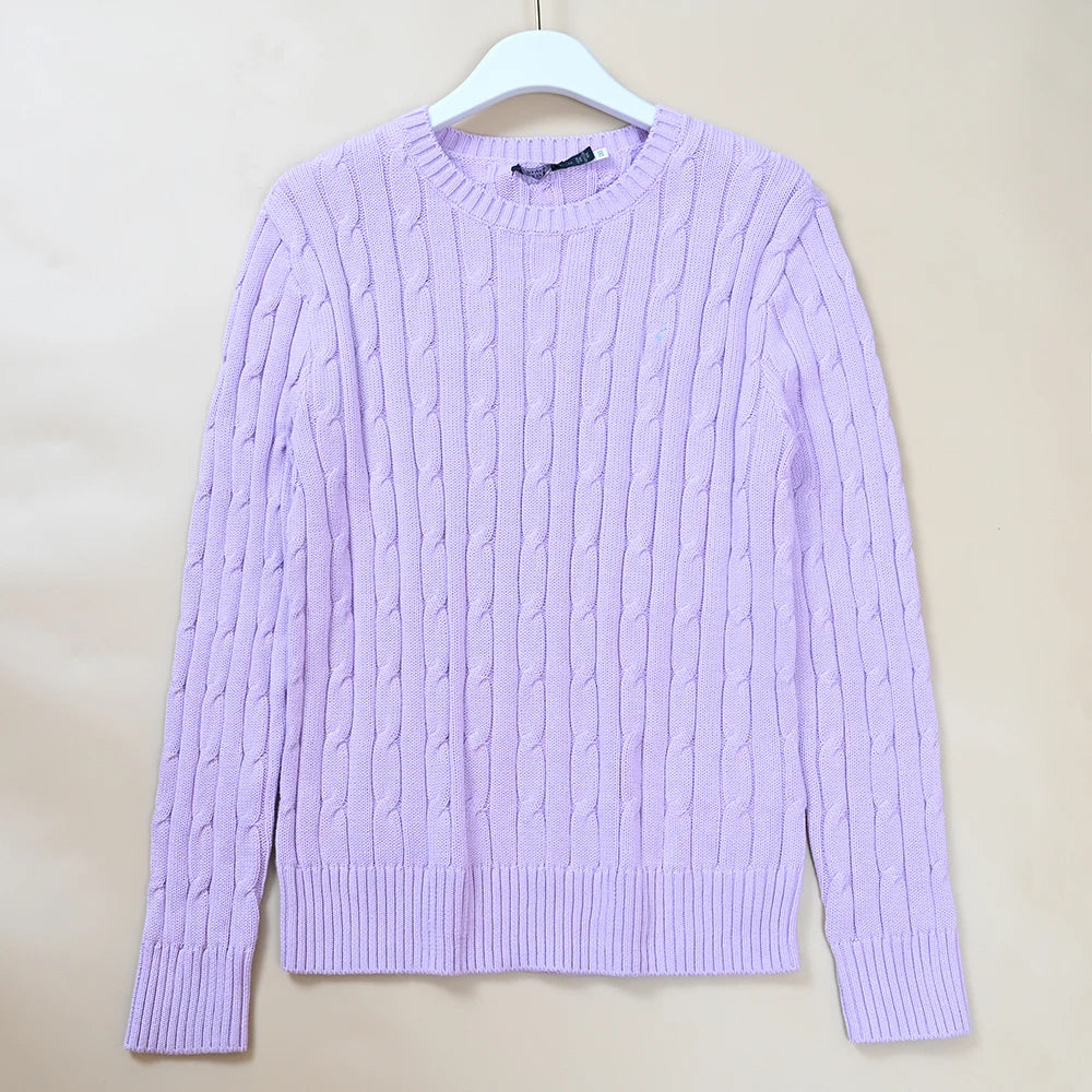 New Women's Embroidered Logo Simple Twisted Design Casual  Color round Ne Long Sve Knitted Sweater Autumn Winter