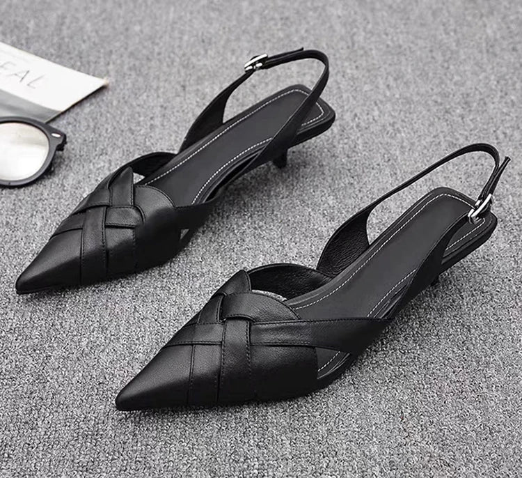 Weave Women Heeled Sandals Pointed Toe Elegant Shoes Woman Trend New Slippers Fashion Heels Women Zapatos Mujer