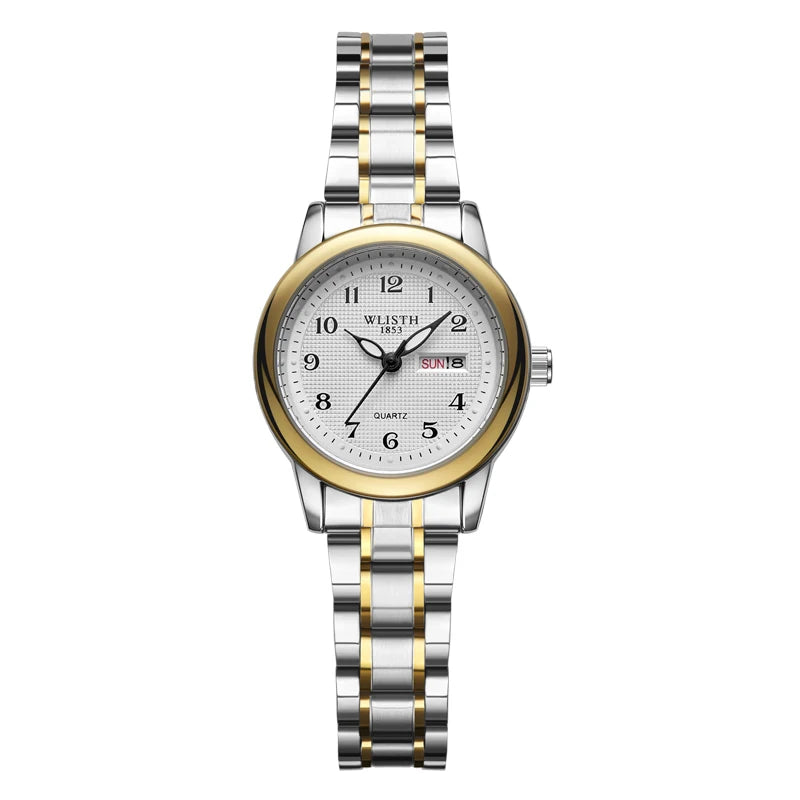 Couple Watch Luxury Quartz Wristwatches For Women Man Bussiness Stainless Steel Watches Waterproof Week Date Wristwatch Clock