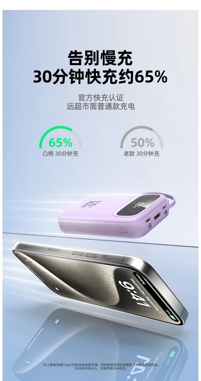 120W Power Bank Super Fast Charging 20000mAH Large Capacity 4 Cables Portable 22.5W Mobile Source Battery Mini