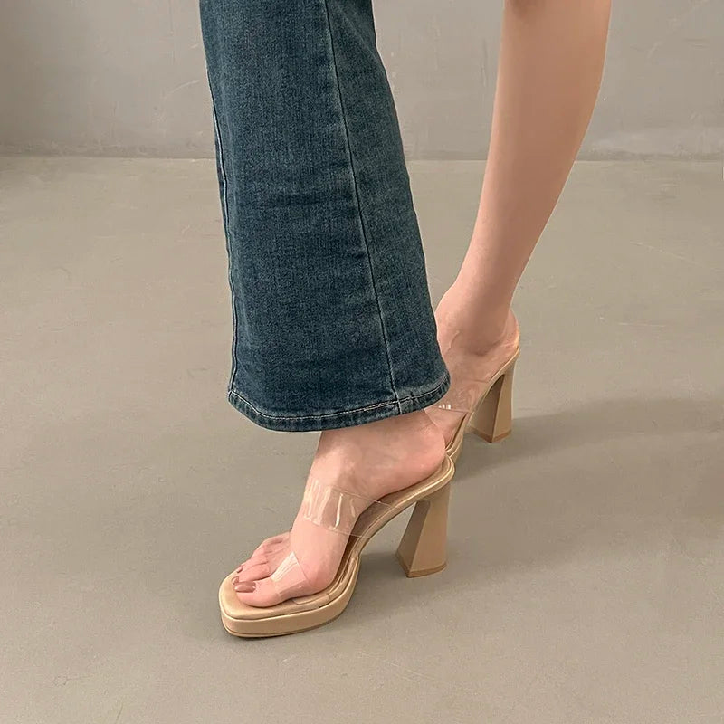 Women's Summer High Heels Sandals Sexy Fashion Open-toe Women Platform Mules Slippers Luxury Causal Elegant Ladies Clear Sandals