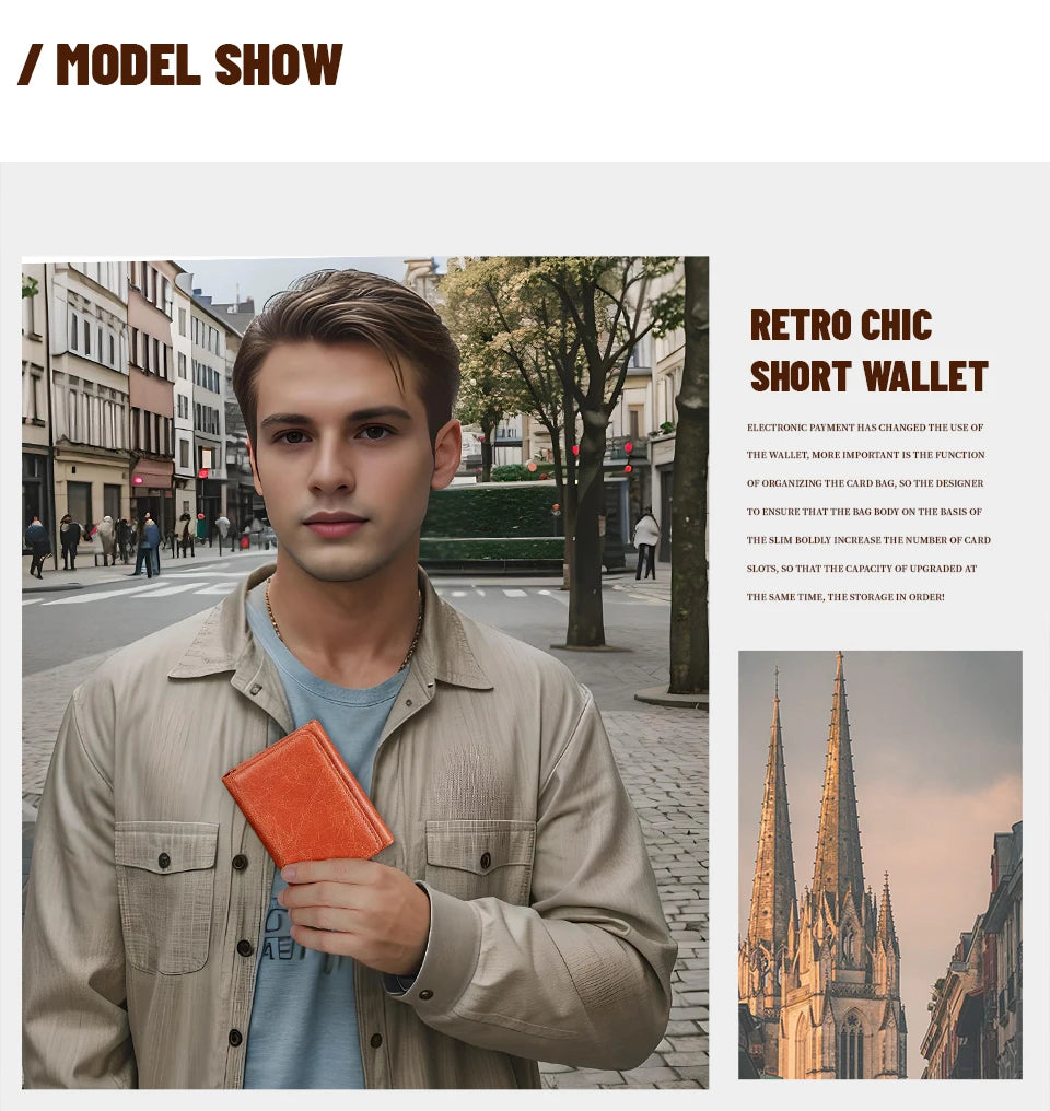 WESTAL Men's Leather Wallets for Card Holders Short Coin Purse Men Wallet Clutches for Photo Money Bags