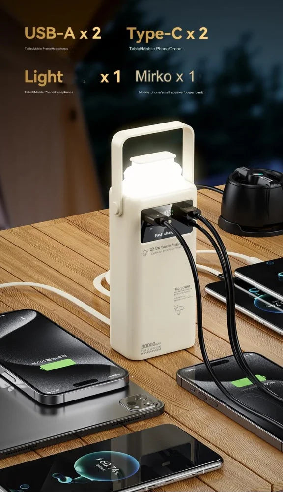 Portable outdoor emergency Power banks smartphone Backup Power 50000mah with built-in cable Powerbank 50000mah camping light