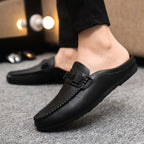 Men Half Slippers 2025 Summer Breathable Mens Casual Shoes Comfortable Walking Loafers Moccasins PU Leather Men Fashion Slippers