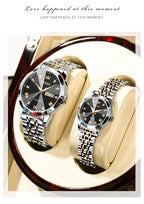 OLEVS 9931 Top Original Couple Watch Stainless Steel Rhombus Mirror Design Luxury Quartz Watch for Men Women Lover's Wristwatch