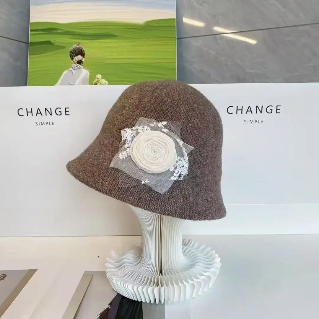 Winter Hats for Women New Handmade Flower Design  Bucket Hat Woman Elegant Fashionable Fisherman Hat Black Basin Cap Bonnet