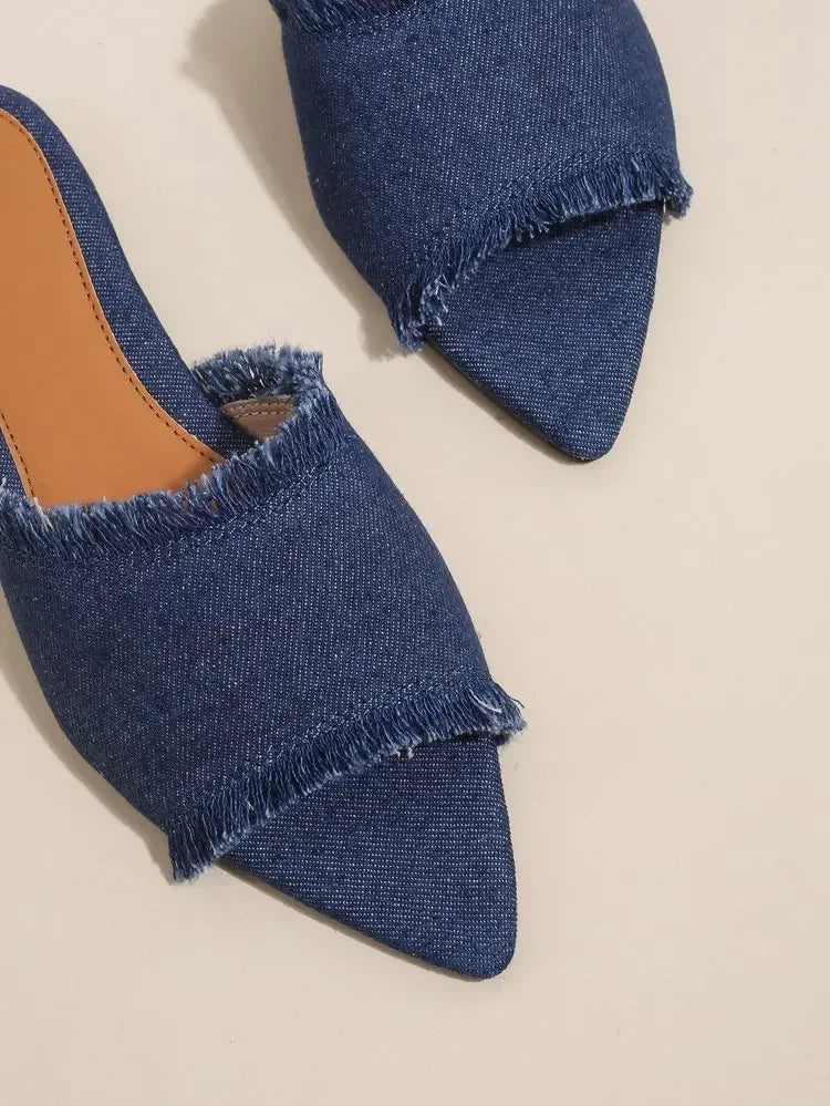 Women Flats Cowboy Slippers Fashion Beach Dress Shoes  Summer Femme Pointed Toe Flip Flops New Casual Slides Zapatos Mujer