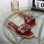 Women's slippers 2025 new summer wear casual hollow fashion Joker slippers square sandals light flat bottomed drag