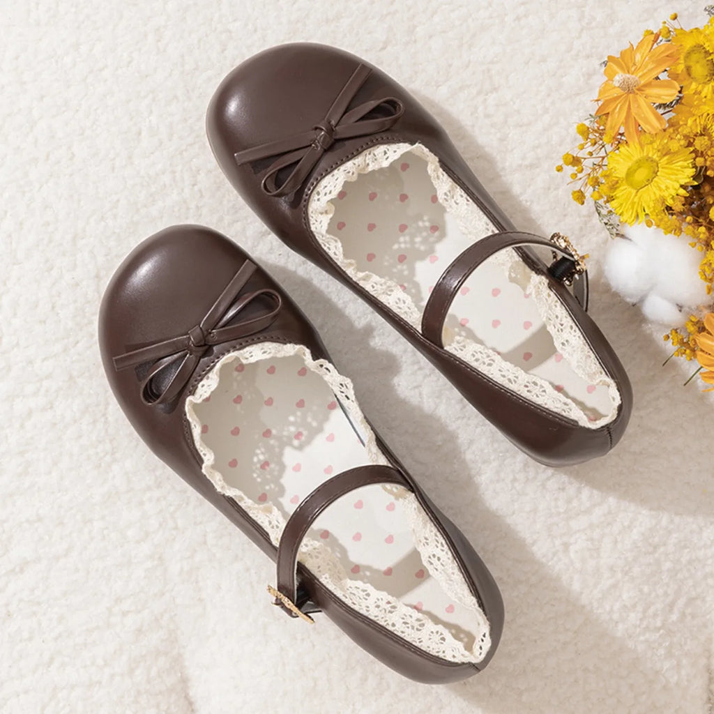 Women Flats Fashion Shoes Spring New Round Shallow Loafers Buckle Soft Sole Non-slip Sneakers Women Mouth Butterfly Knot Metal