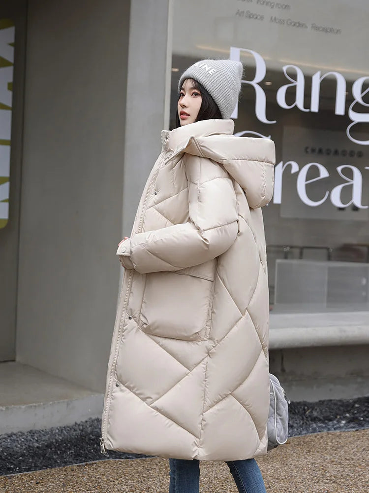 Vielleicht 2024 Snow Wear New Solid Winter Coat for Women Down Jacket Warm Casual Loose Hooded Winter Women Jacket Long Parkas