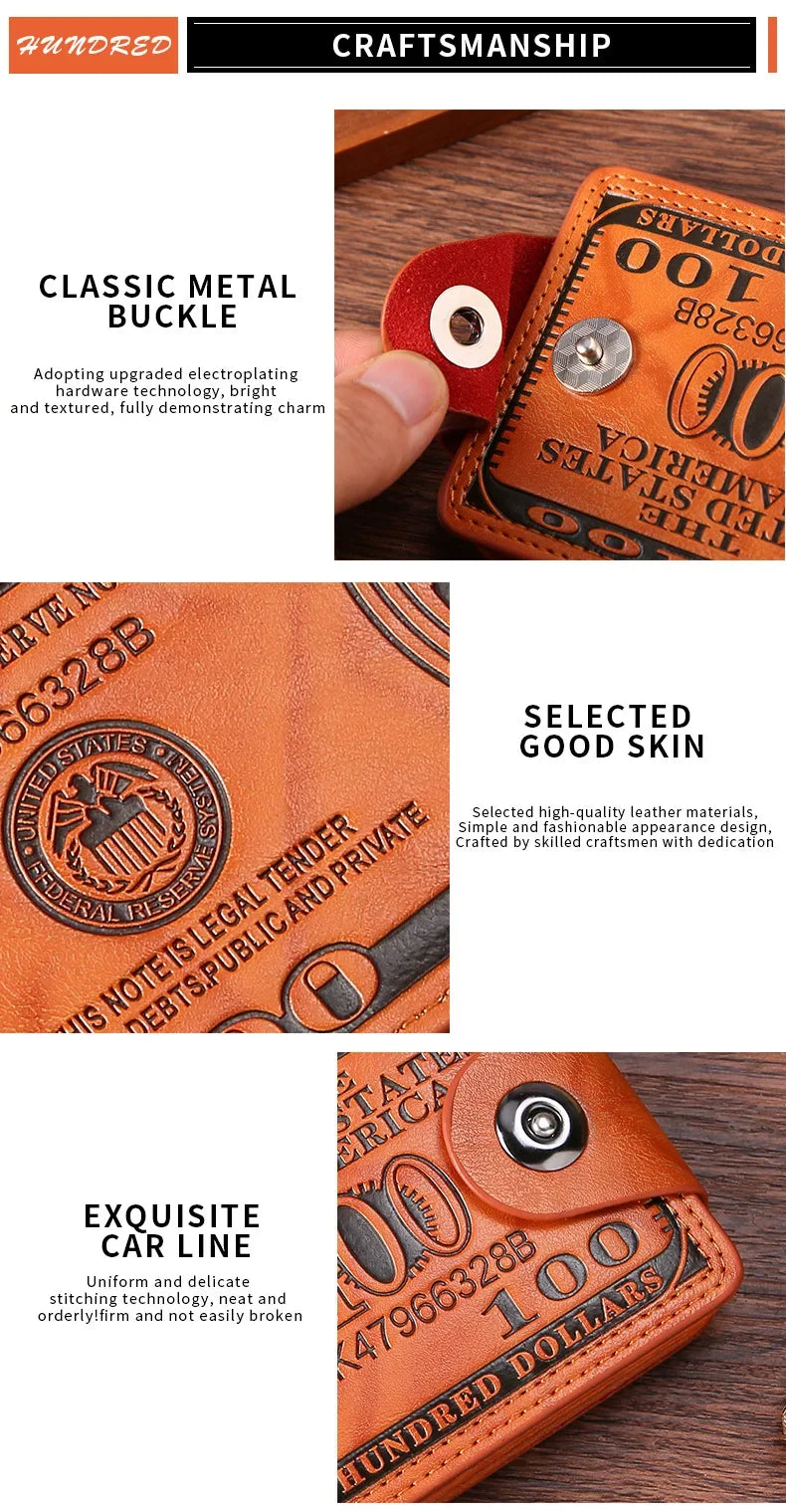 Men's Wallets with 100 US Dollar Pattern Wallet Male Leather Wallet Photo Card Holder Fashion Large Capacity Wallet Purse Bag