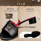 Women's Slippers 2025 Luxury Brand New Retro Design Mid Heel Red Black Slippers Casual Shoes