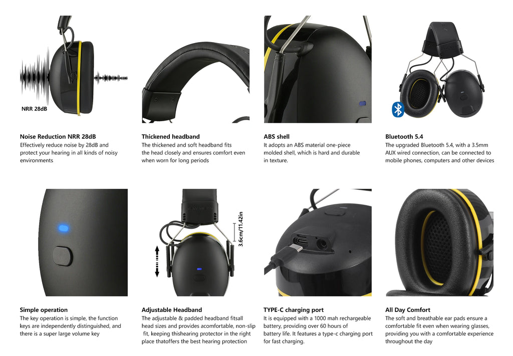 Electronic Headphone 5.0 Bluetooth Earmuffs Hearing Protection Headphones for Music Safety Noise Reduction shooting earmuffs