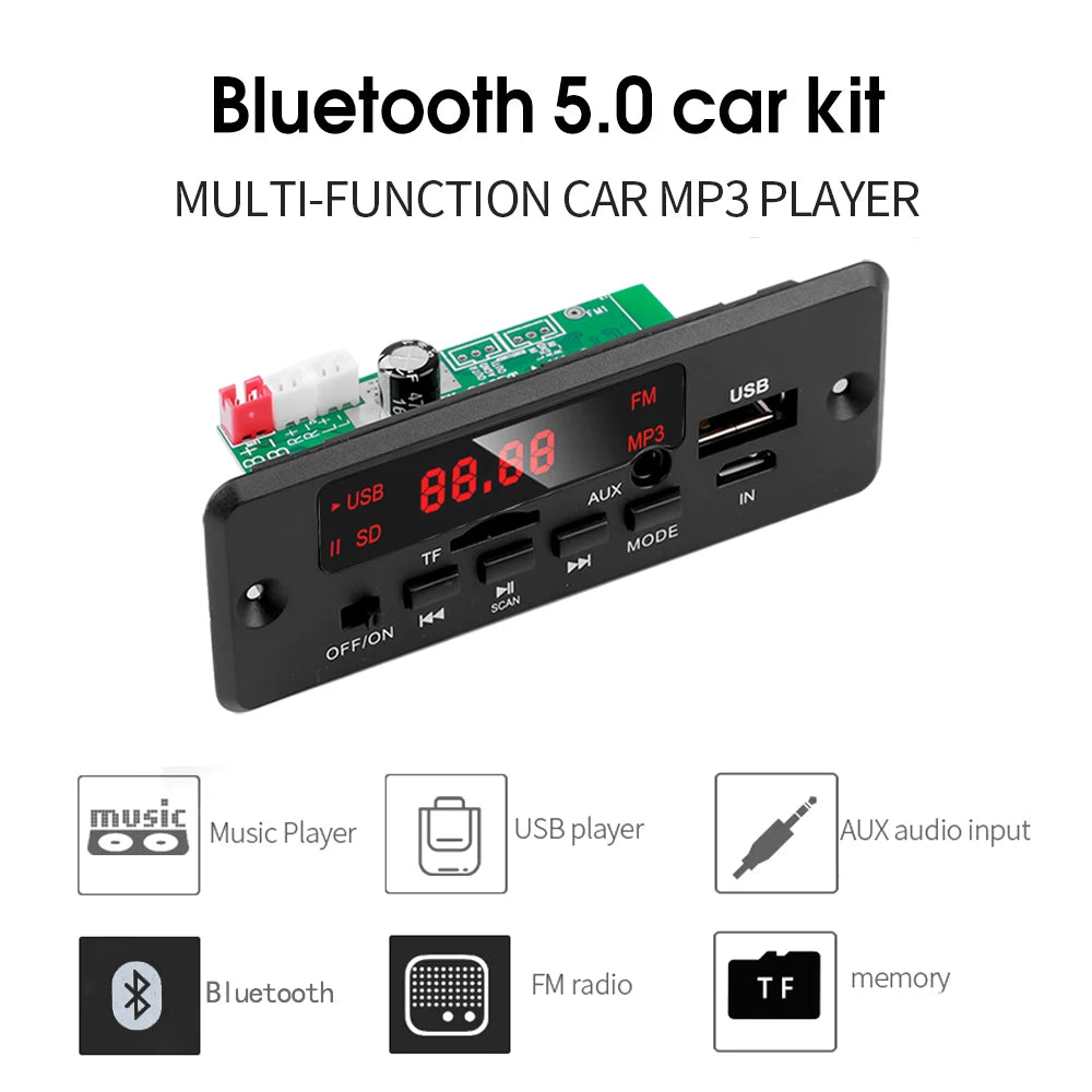 Handsfree 50W amplifier MP3 Decoder Board Color Screen DC 12V Bluetooth V5.0 Car MP3 Player USB Recording Module FM AUX Radio