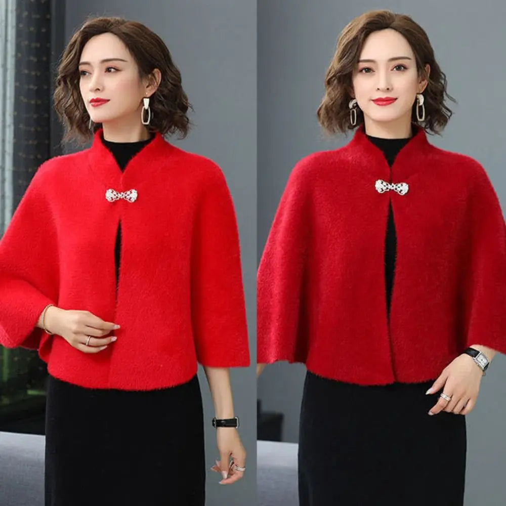 Autumn Winter  Warm Imitation Mink Velvet Shawl Thicken Elegant Short Sweater Shawl Luxury Outerwear Coat  Women Gift