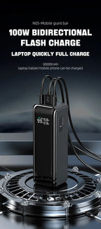 160W Power Bank 30000mah TFT Digital Display PD100W PD QC SCP PD80W+PD80W Laptop Phone Earphone Portable Two Way Fast Charging