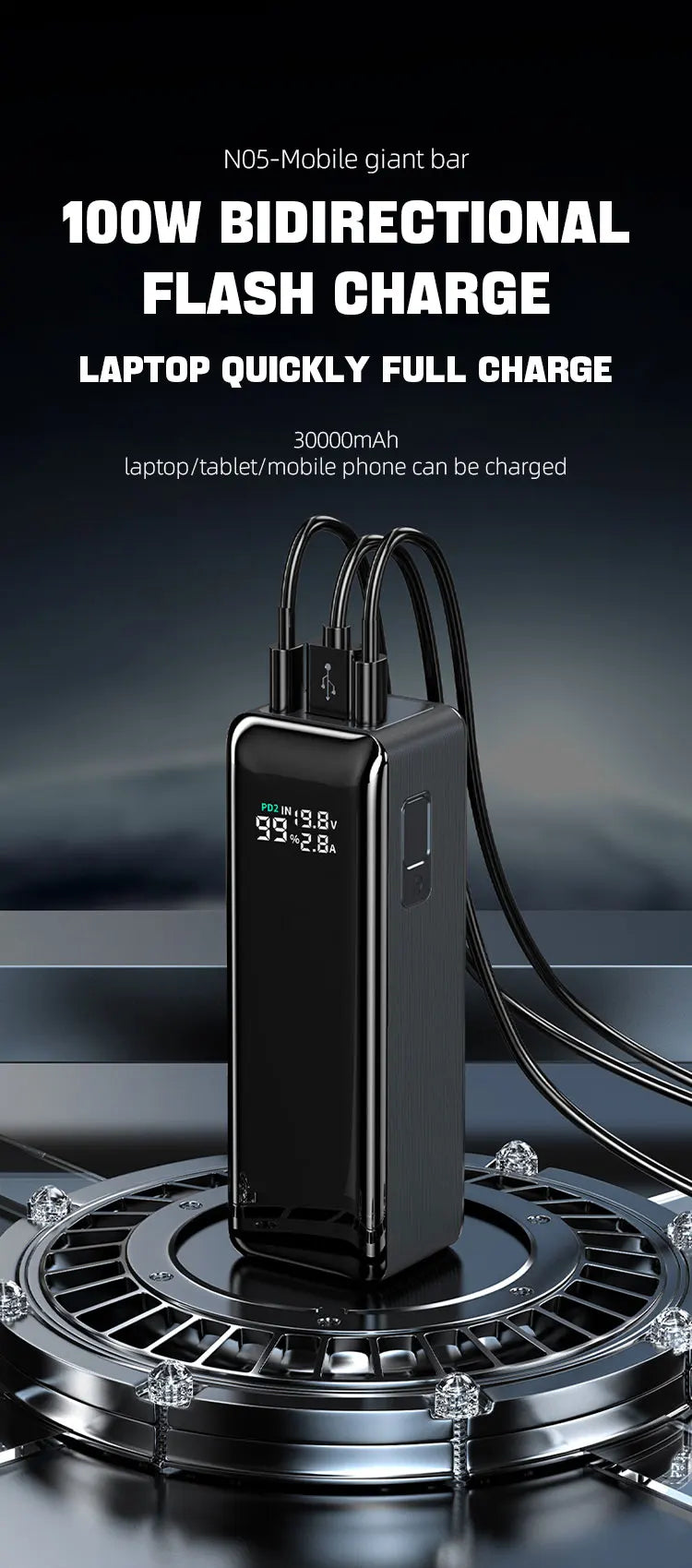 160W Power Bank 30000mah TFT Digital Display PD100W PD QC SCP PD80W+PD80W Laptop Phone Earphone Portable Two Way Fast Charging