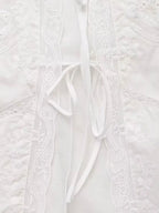 Women's Lace Embroidery Blouses, O Neck, Sleeveless, Front Tied, Female Shirts, Chic Tops, Fashion