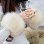 Women Winter Warm Faux Fur Cuff Arm Warmer Soft Elastic Wrist Slap On Cuffs Lady Bracelet Fur Wristband Gloves Sleeves Accessory