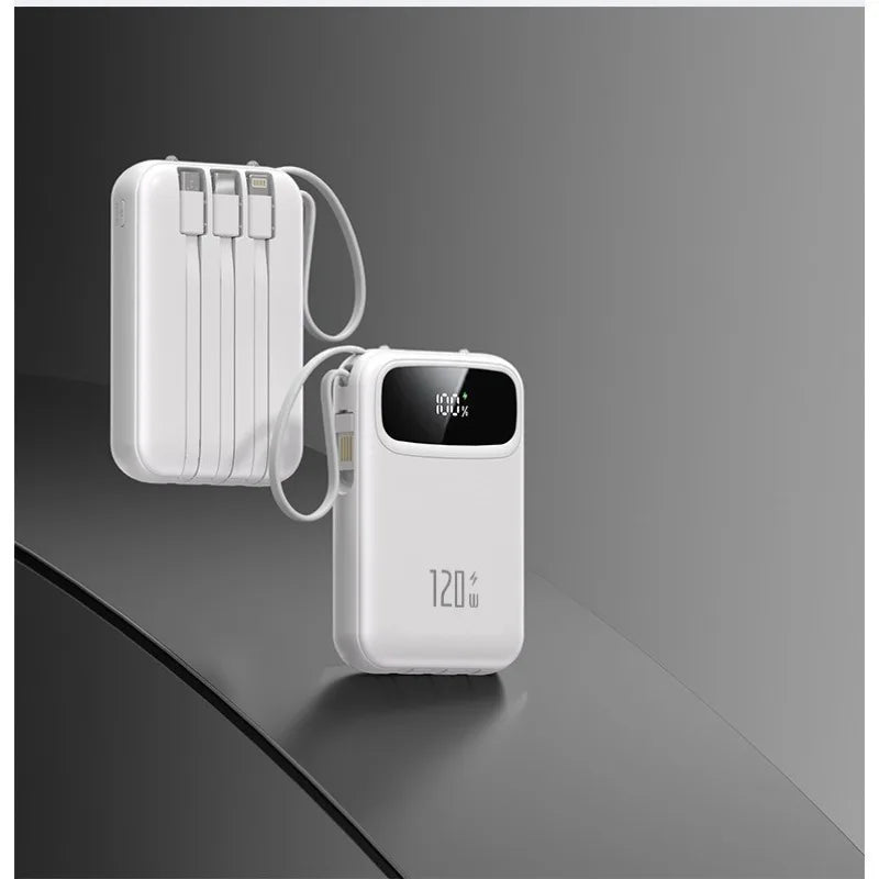 120W Power Bank Super Fast Charging 20000mAH Large Capacity 4 Cables Portable 22.5W Mobile Source Battery Mini