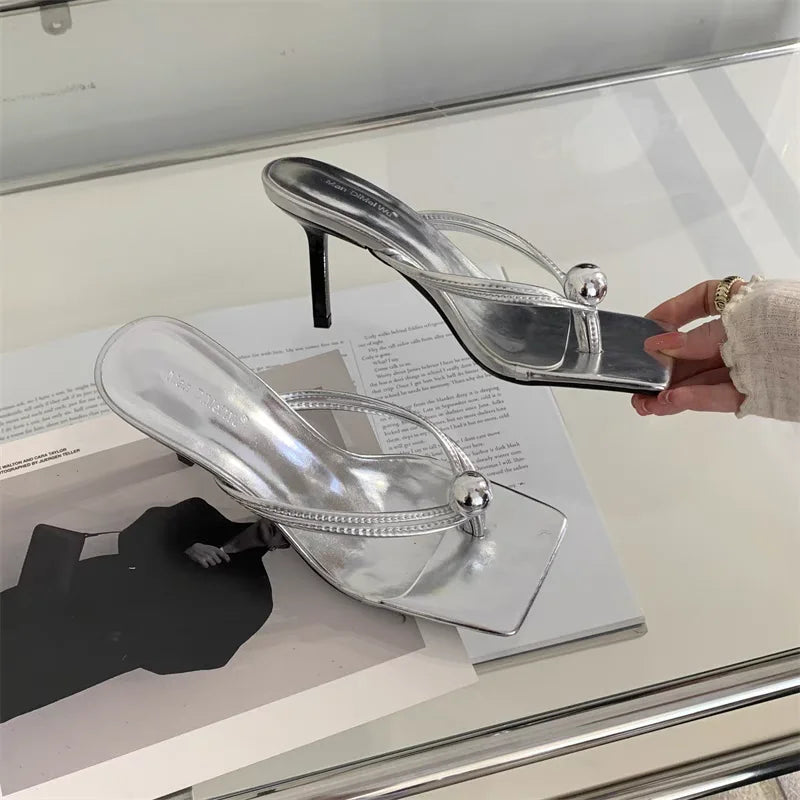 Women High Heels Slippers Designer Heeled Sandals Elegant Shoes Woman Summer 2025 Trend Fashion Fliop Flops Casual Slides Mujer