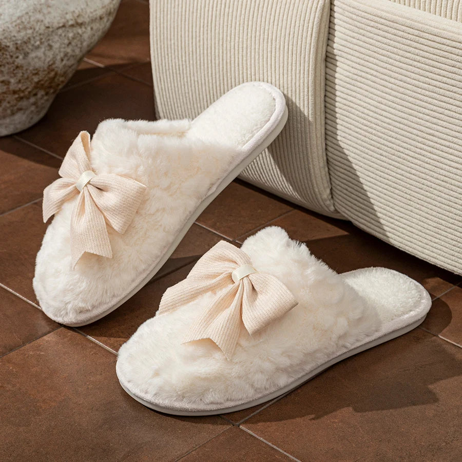 Women's Slippers Cute Bow Exquisite Winter Indoor Warm Comfort Breathability Soft Soled Fashion Home Casual Shoes