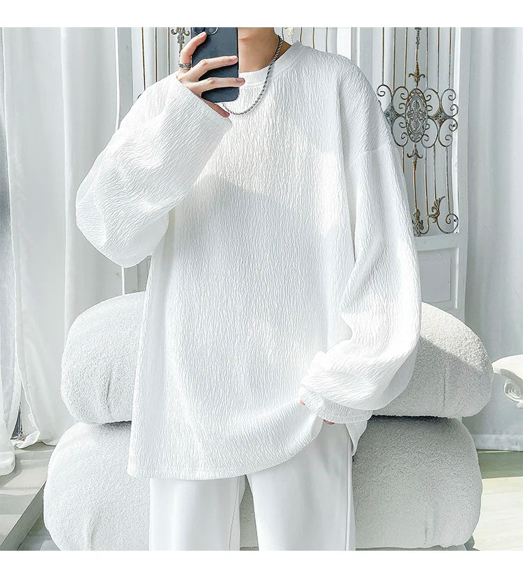 Men's High Street Long Sleeve T-Shirt - Trendy Casual Top Loose Fit Comfortable Wear, Modern Minimalist Style, Everyday Essentia