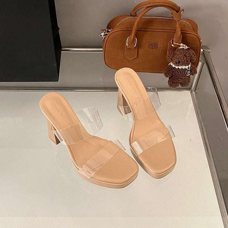 Women's Summer High Heels Sandals Sexy Fashion Open-toe Women Platform Mules Slippers Luxury Causal Elegant Ladies Clear Sandals