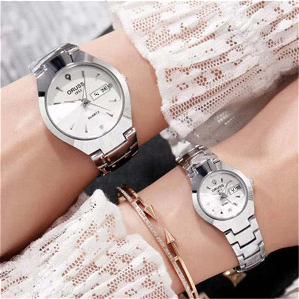 Couple Watches A pair of all-in-one personality durable men's watch Exquisite compact dual calendar Commuter women's watch