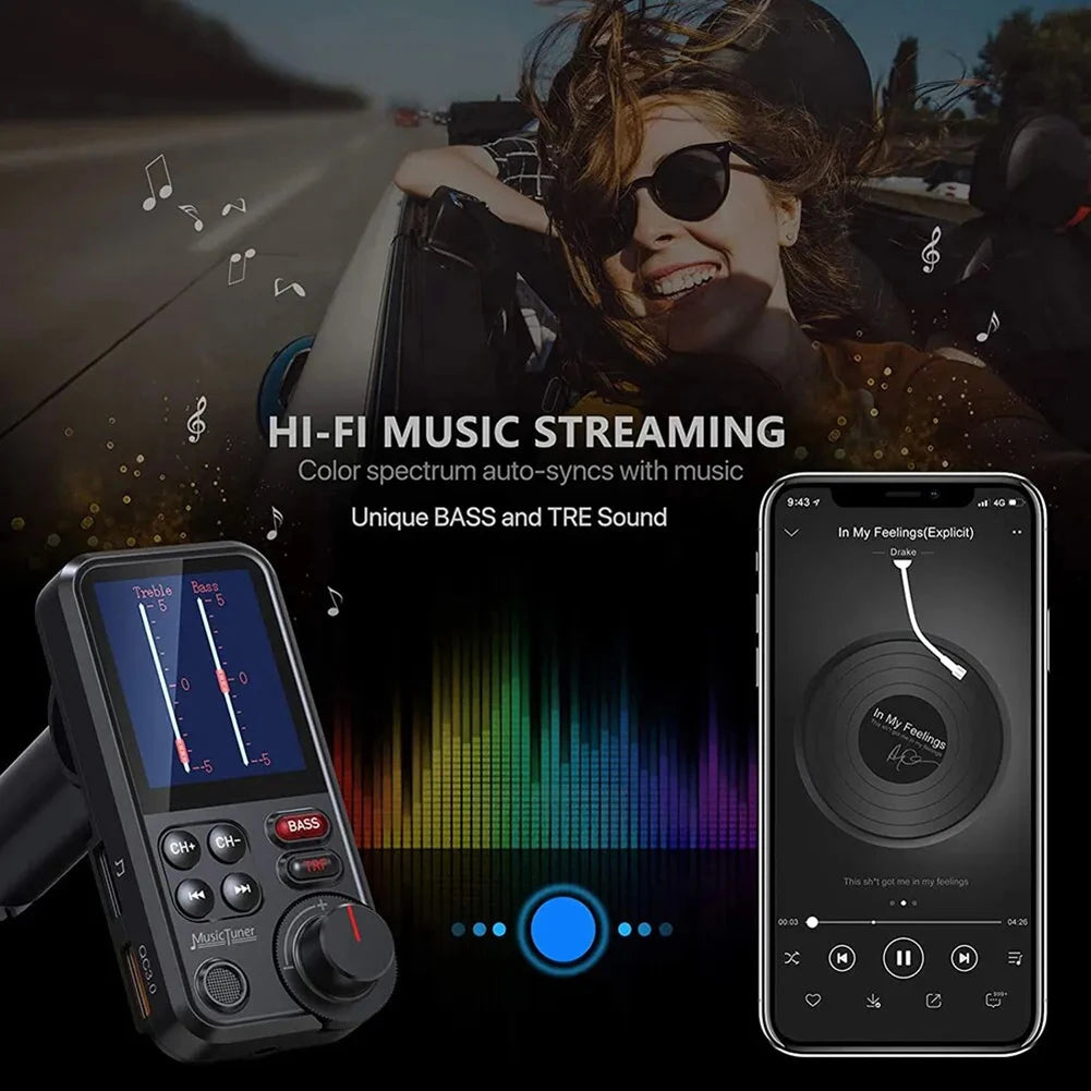 1.8 Inch Handsfree Car Radio AUX Bluetooth-Compatible FM Transmitter Modulator Car Wireless USB Fast Charger Car Charger Adapter