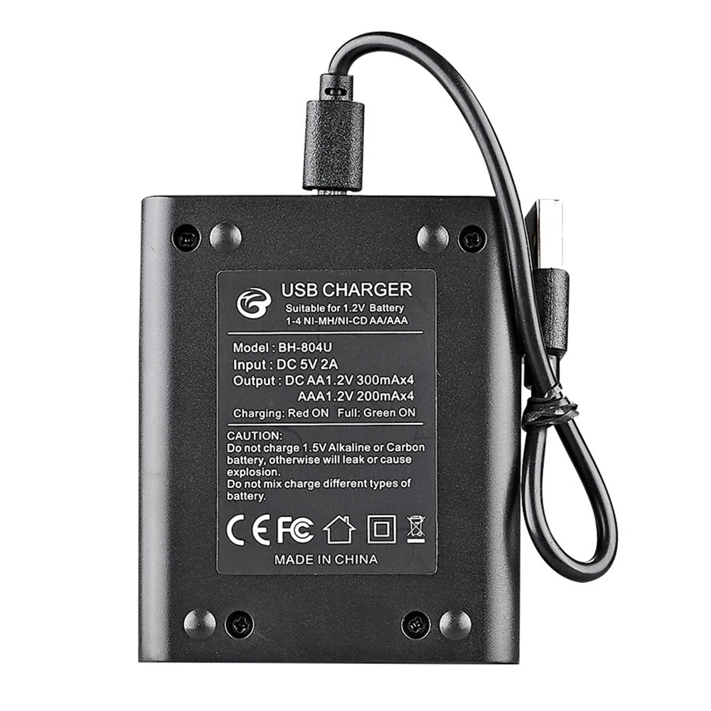 Battery Charger 4 Slot Intelligent Fast Charge With LED Indicator For 1.2V NiMH NiCd AAA/AA Rechargeable Batteries USB Charger